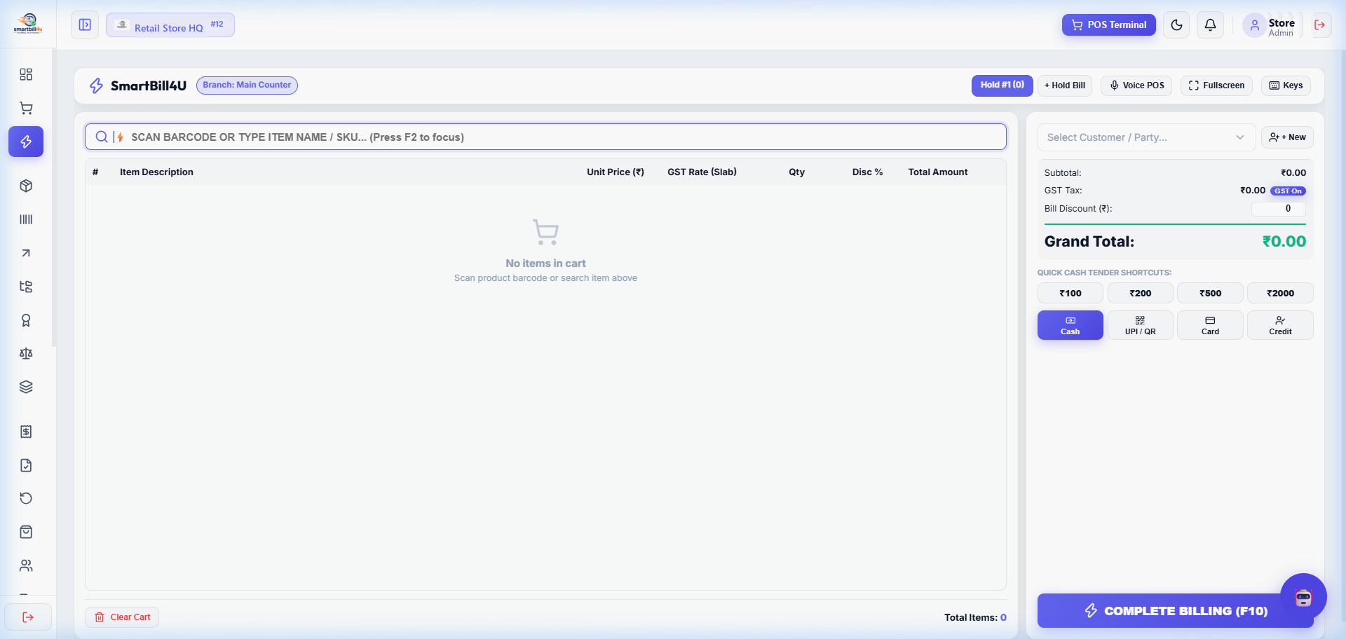 SmartBill4U POS Counter Billing Web App Screenshot