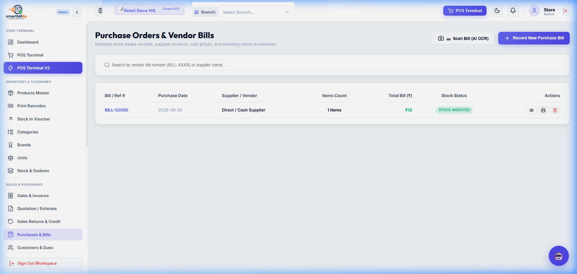 Purchase Orders & Supplier Inward Bills